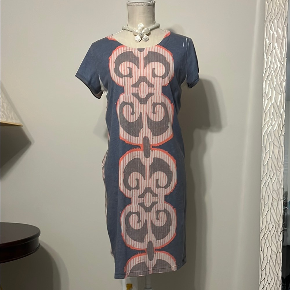 Blue and Pink Raglan Sleeve Midi Dress